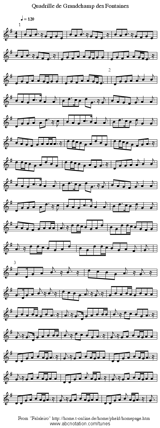 Quadrille de Grandchamp des Fontaines - staff notation