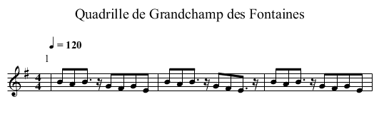 Quadrille de Grandchamp des Fontaines - staff notation