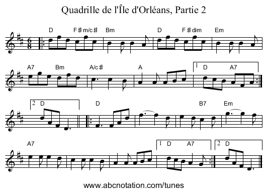 Quadrille de l'&Icirc;le d'Orl&eacute;ans, Partie 2 - staff notation