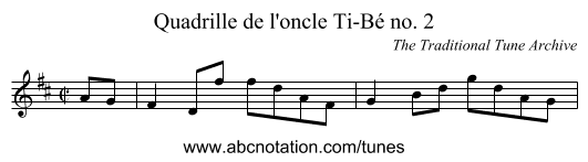 Quadrille de l'oncle Ti-Bé no. 2 - staff notation