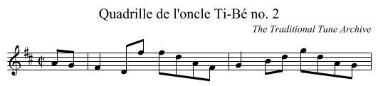 Quadrille de l'oncle Ti-Bé no. 2 - staff notation