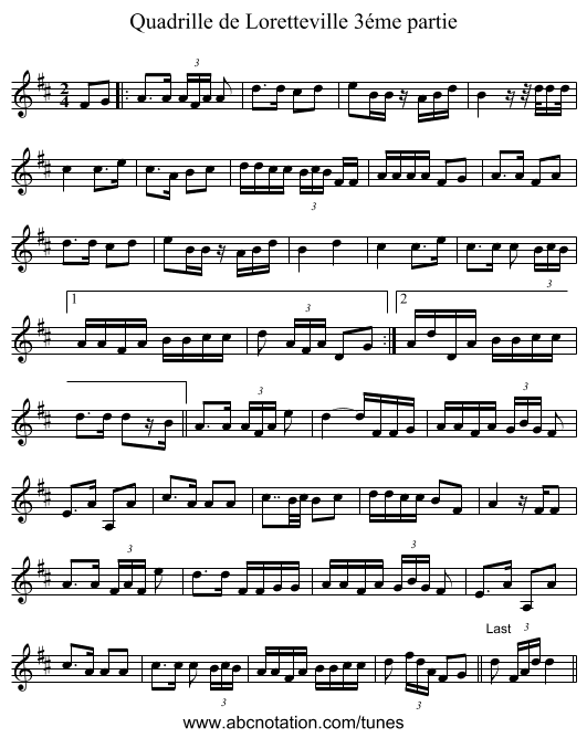 Quadrille de Loretteville 3éme partie - staff notation