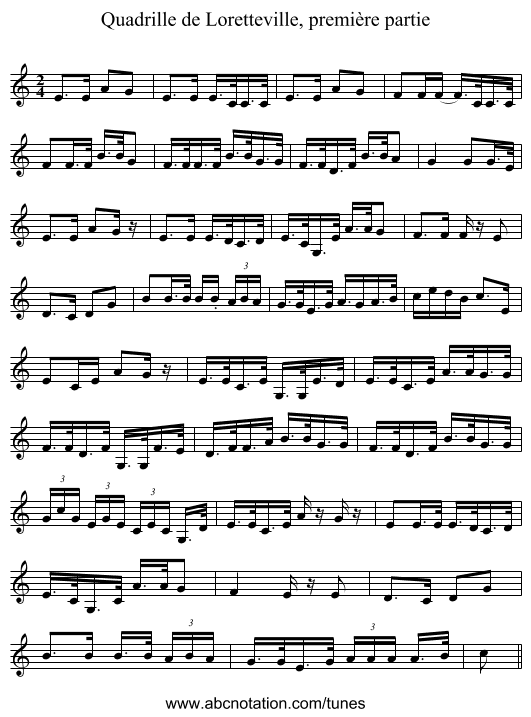 Quadrille de Loretteville, première partie - staff notation