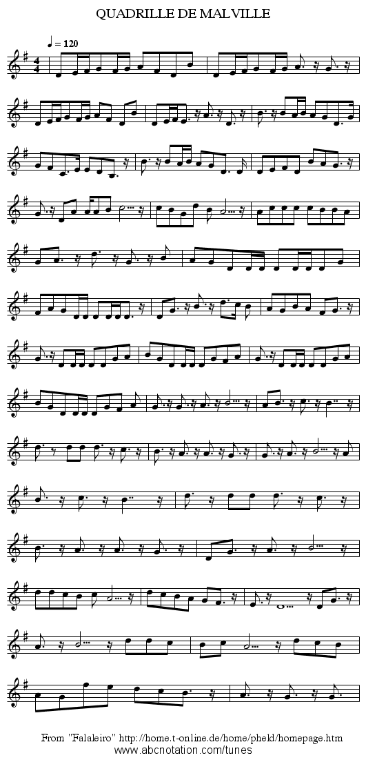 QUADRILLE DE MALVILLE - staff notation