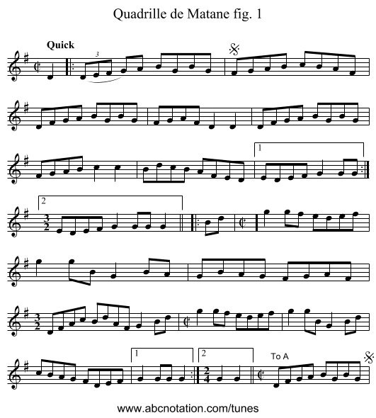 Quadrille de Matane fig. 1 - staff notation