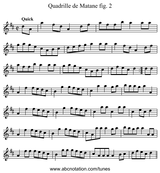Quadrille de Matane fig. 2 - staff notation