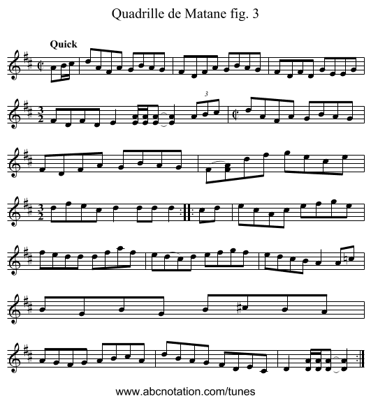 Quadrille de Matane fig. 3 - staff notation