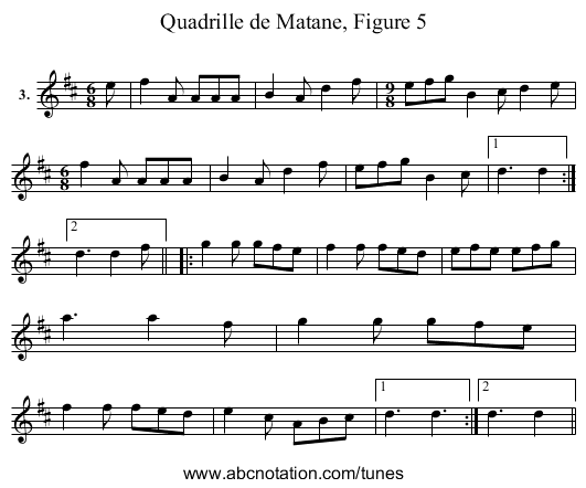 Quadrille de Matane, Figure 5 - staff notation