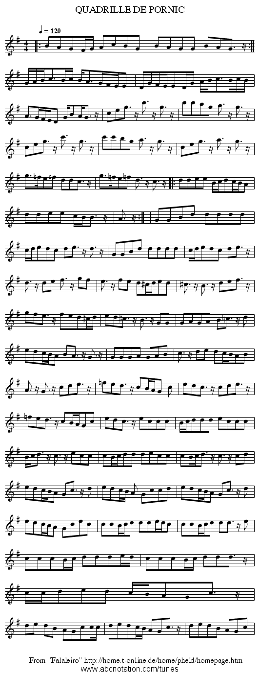 QUADRILLE DE PORNIC - staff notation