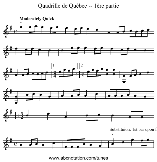 Quadrille de Québec -- 1ère partie - staff notation