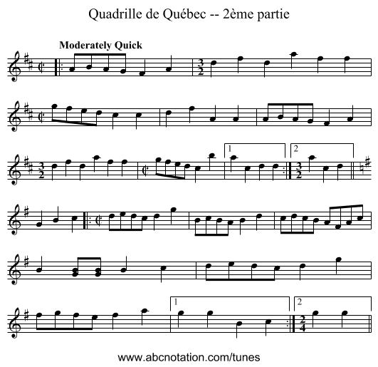 Quadrille de Québec -- 2ème partie - staff notation