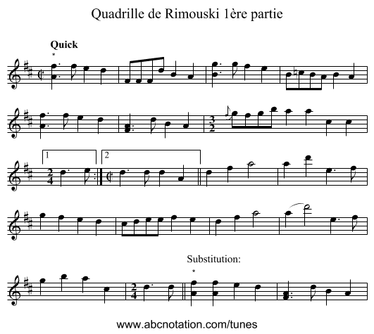 Quadrille de Rimouski 1ère partie - staff notation