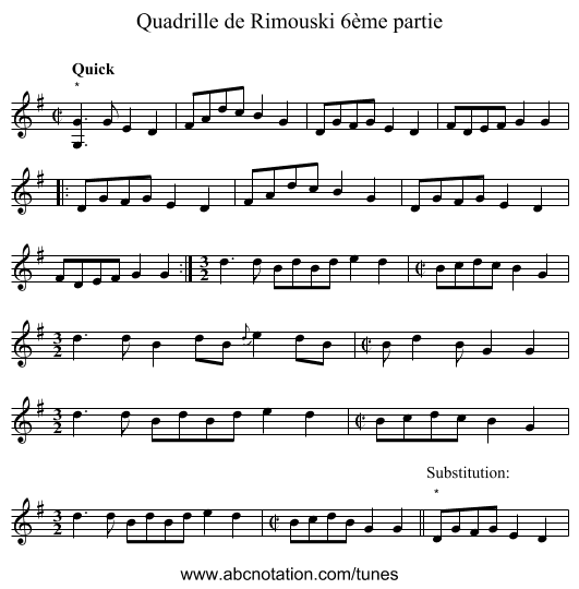 Quadrille de Rimouski 6ème partie - staff notation