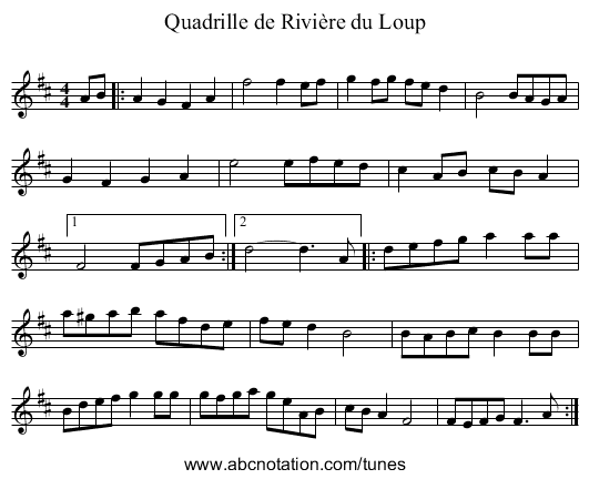 Quadrille de Rivi&egrave;re du Loup - staff notation