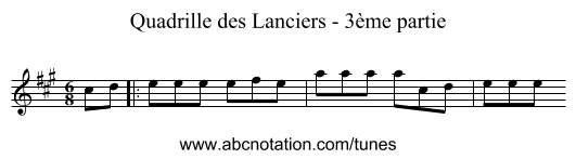 Quadrille des Lanciers - 3ème partie - staff notation