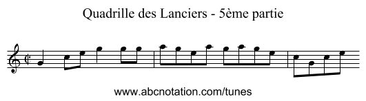 Quadrille des Lanciers - 5ème partie - staff notation