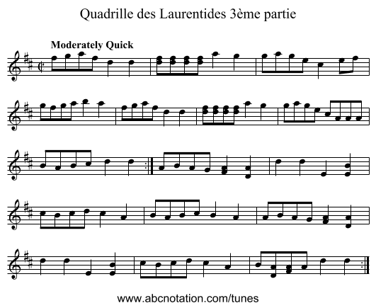 Quadrille des Laurentides 3ème partie - staff notation