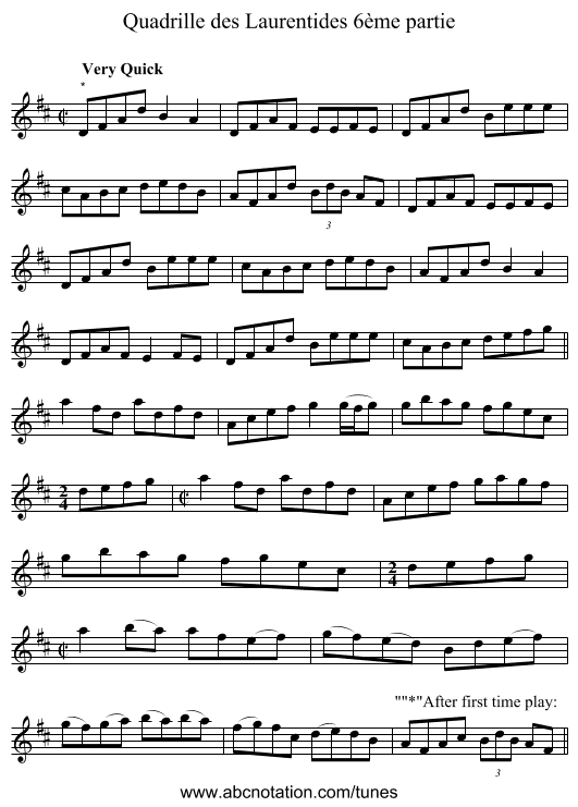 Quadrille des Laurentides 6ème partie - staff notation