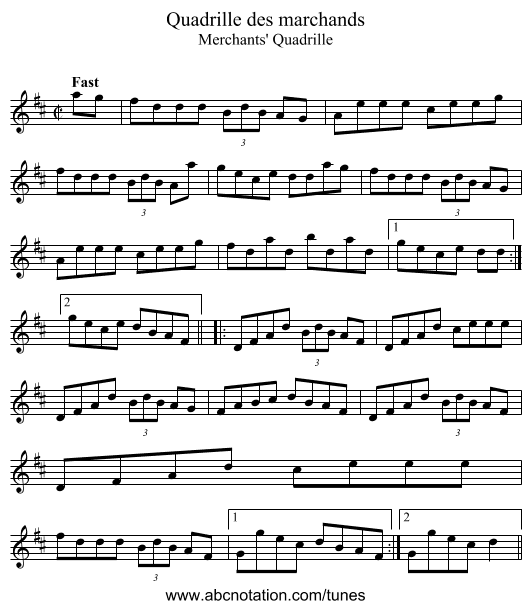 Quadrille des marchands - staff notation