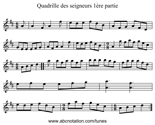 Quadrille des seigneurs 1ère partie - staff notation