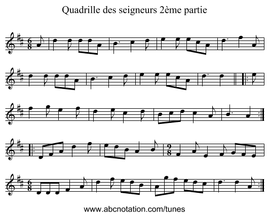 Quadrille des seigneurs 2ème partie - staff notation
