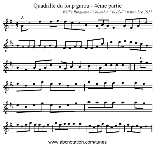 Quadrille du loup garou - 4ème partie - staff notation