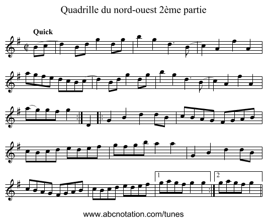 Quadrille du nord-ouest 2ème partie - staff notation