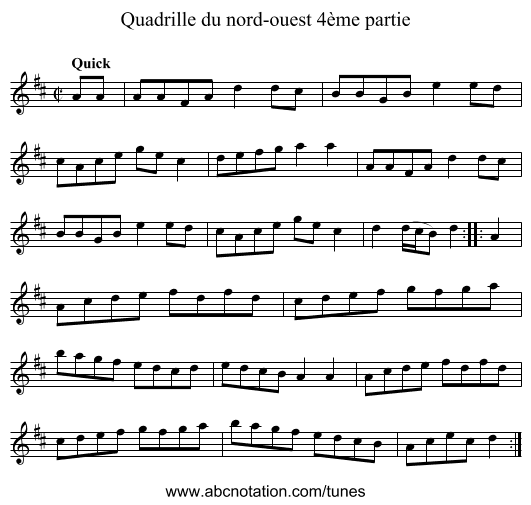 Quadrille du nord-ouest 4ème partie - staff notation