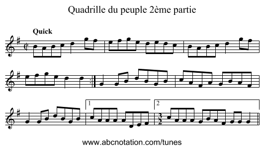 Quadrille du peuple 2ème partie - staff notation
