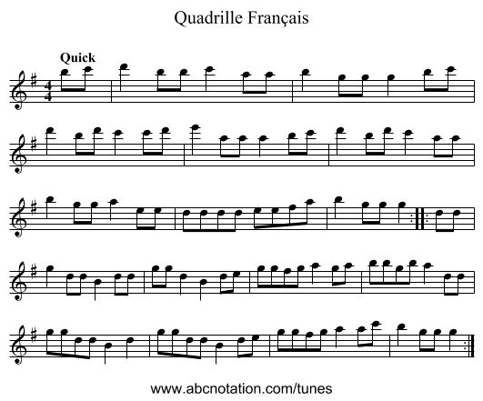 Quadrille Français - staff notation