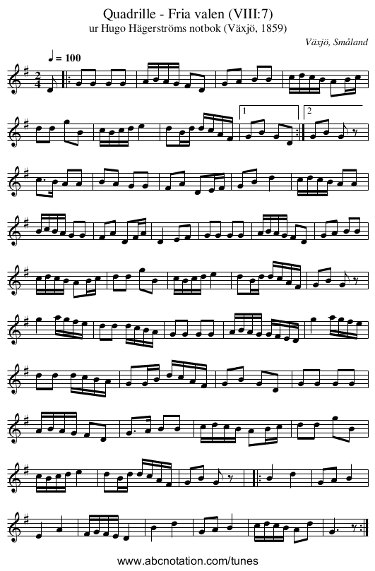 Quadrille - Fria valen (VIII:7) - staff notation