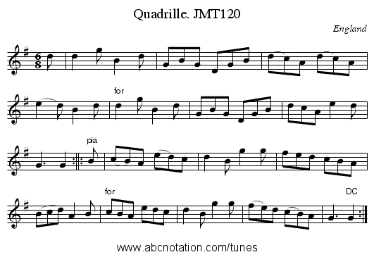 Quadrille. JMT120 - staff notation