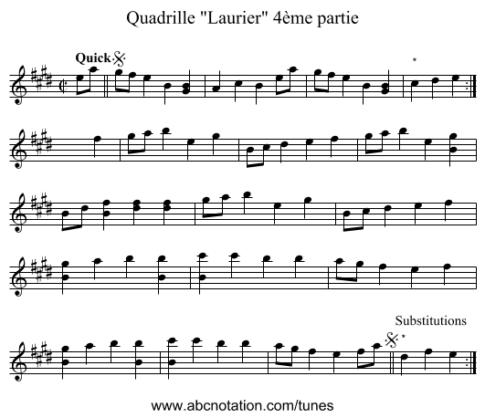 Quadrille Laurier 4ème partie - staff notation