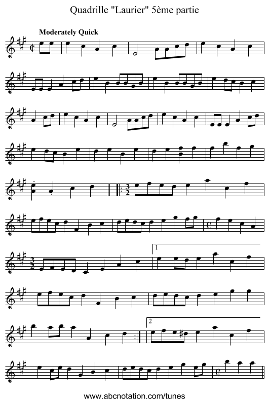 Quadrille Laurier 5ème partie - staff notation