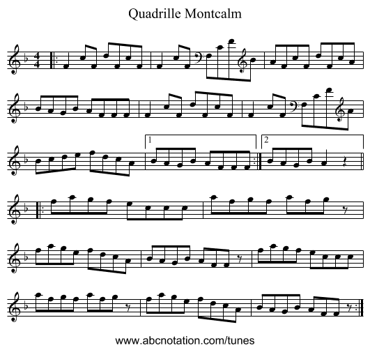 Quadrille Montcalm - staff notation