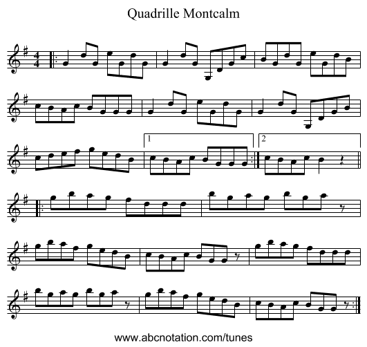Quadrille Montcalm - staff notation