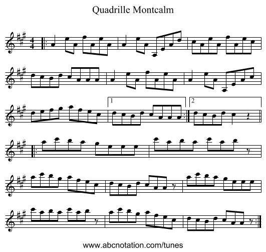 Quadrille Montcalm - staff notation