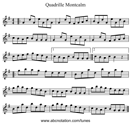 Quadrille Montcalm - staff notation