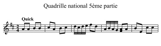 Quadrille national 5ème partie - staff notation