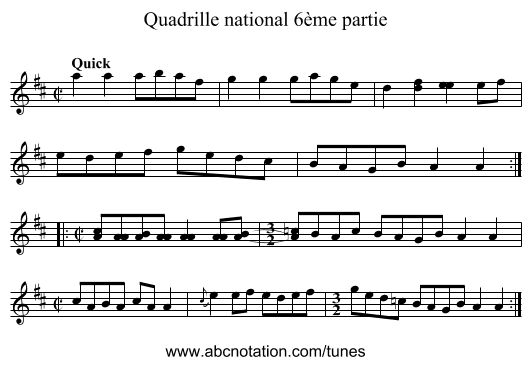 Quadrille national 6ème partie - staff notation
