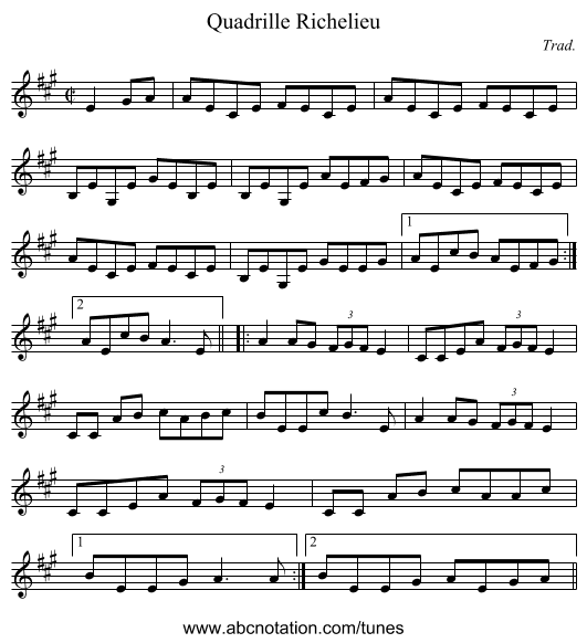 Quadrille Richelieu - staff notation