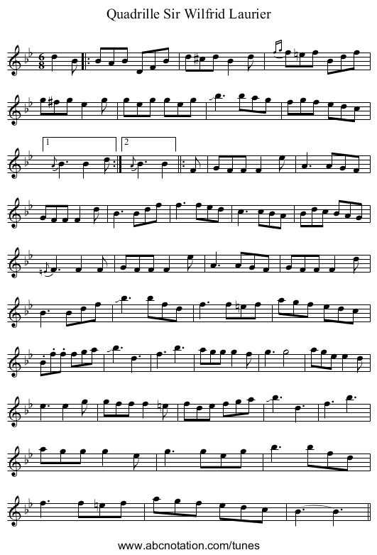 Quadrille Sir Wilfrid Laurier - staff notation