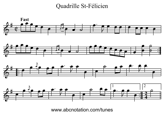 Quadrille St-Félicien - staff notation