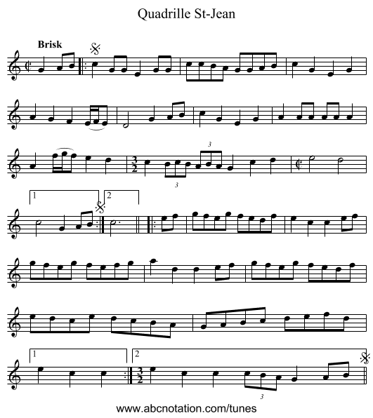 Quadrille St-Jean - staff notation
