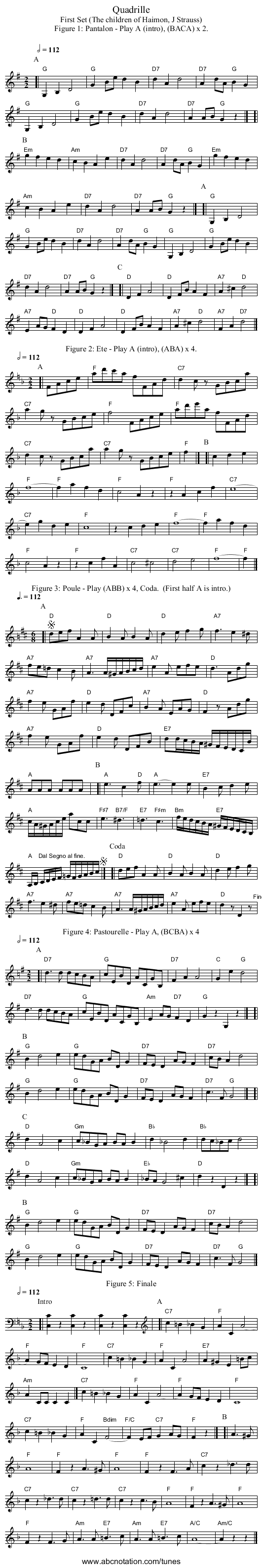 Quadrille - staff notation