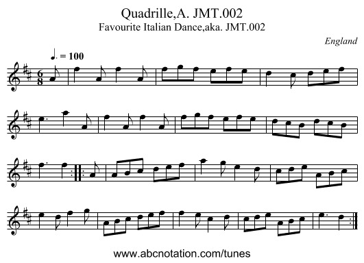 Quadrille,A. JMT.002 - staff notation