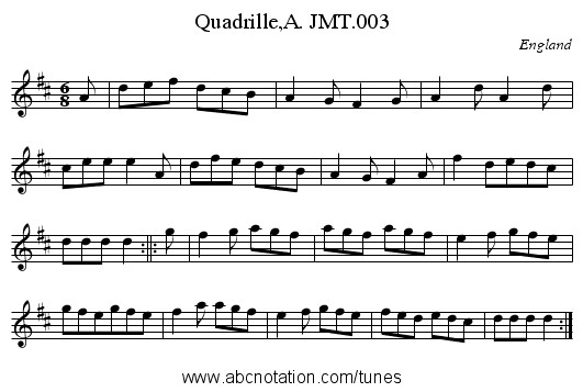 Quadrille,A. JMT.003 - staff notation
