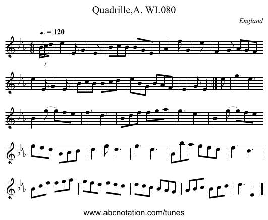 Quadrille,A. WI.080 - staff notation