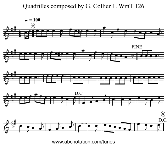 Quadrilles composed by G. Collier 1. WmT.126 - staff notation