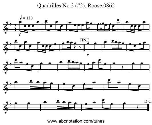 Quadrilles No.2 (#2). Roose.0862 - staff notation